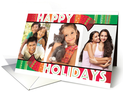 3 Custom Photos Happy Holidays Christmas Red And Green Scarf card