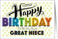 Great Niece Happy Birthday Rainbow Typography With Polka Dots card