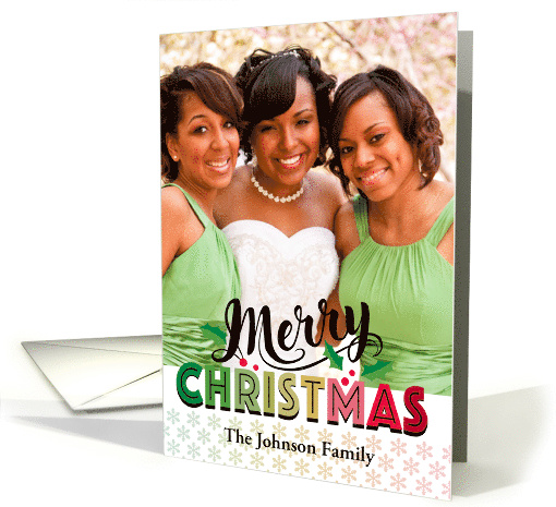 Custom Name J Merry Christmas Typography With Holly card (1709558)