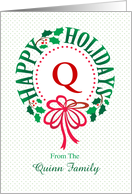 Monogram Q and Custom Name Typography Christmas Wreath card