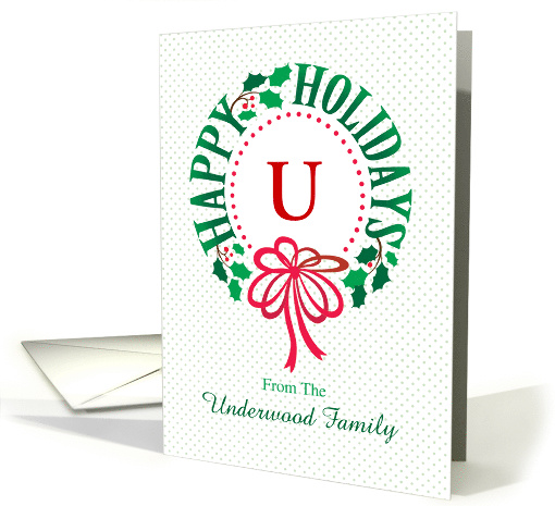 Monogram U and Custom Name Typography Christmas Wreath card (1710624)