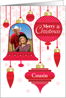 Cousin Photo Red Retro Christmas Ornaments card