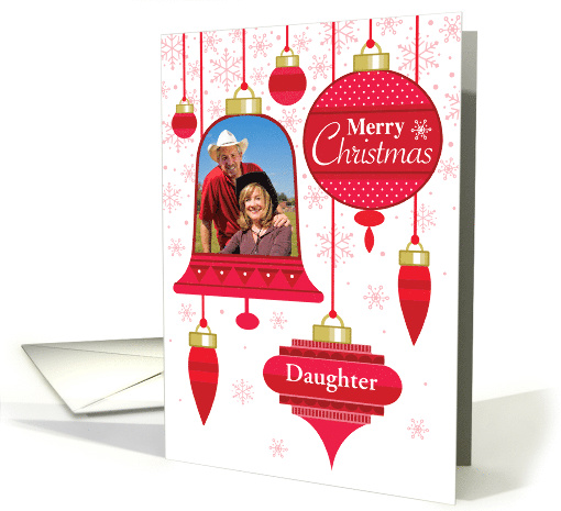 Daughter Photo Red Retro Christmas Ornaments card (1712088)