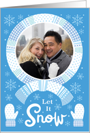 Let It Snow Photo Blue Dot Buffalo Plaid Scarf card