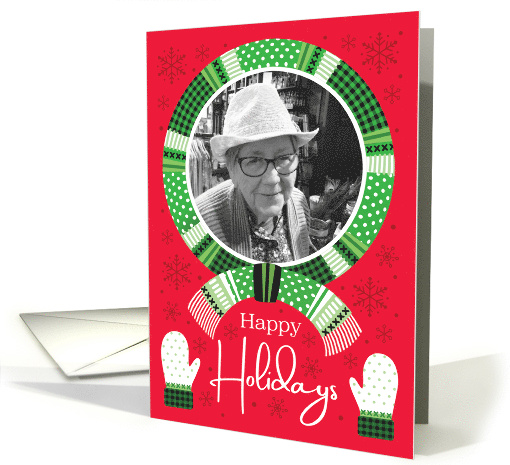Happy Holidays Photo Red Green Dot Buffalo Plaid Scarf card (1712096)