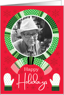 Happy Holidays Photo Red Green Dot Buffalo Plaid Scarf card