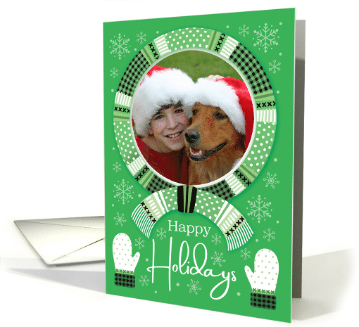 Happy Holidays Photo Green Dot Buffalo Plaid Scarf card (1712098)