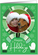 Happy Holidays Photo Green Dot Buffalo Plaid Scarf card