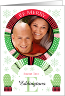 E monogram Photo Green Dot Red Buffalo Plaid Scarf card