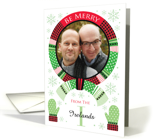 I monogram Photo Green Dot Red Buffalo Plaid Scarf card (1712708)