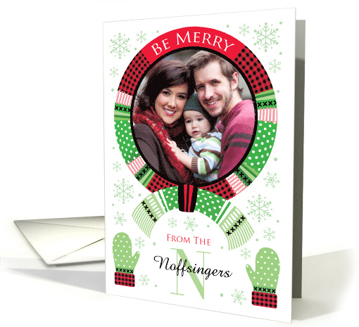 N monogram Photo Green Dot Red Buffalo Plaid Scarf card (1712726)