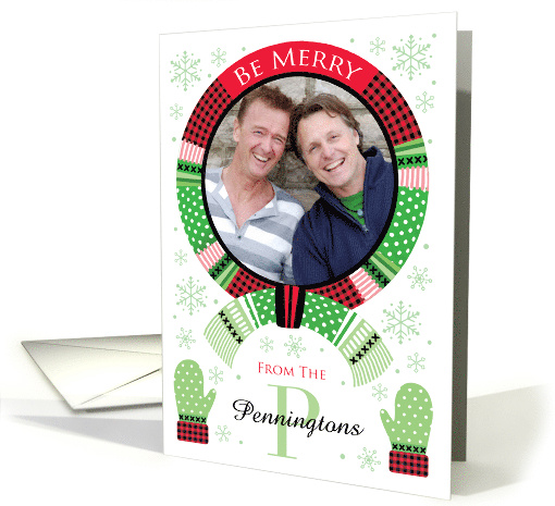 P monogram Photo Green Dot Red Buffalo Plaid Scarf card (1712730)