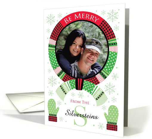 S monogram Photo Green Dot Red Buffalo Plaid Scarf card (1712738)