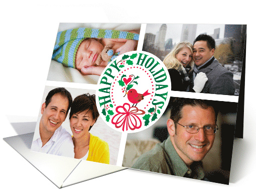 4 Photo Typography Happy Holidays Wreath With Red Bird card (1715838)