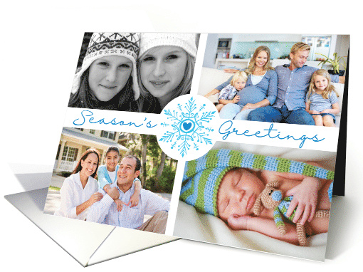 4 Photo Seasons Greetings Blue Snowflake Heart card (1716002)