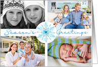 4 Photo Seasons Greetings Blue Snowflake Heart card