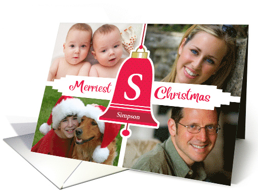 Monogram S 4 Photo Merriest Christmas Custom Name card (1716154)
