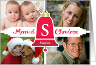 Monogram S 4 Photo Merriest Christmas Custom Name card