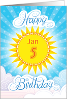 January 5th Birthday Yellow Blue Sun Stars And Clouds card