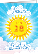 January 28th Birthday Yellow Blue Sun Stars And Clouds card