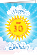 January 30th Birthday Yellow Blue Sun Stars And Clouds card