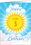 February 3rd Birthday Yellow Blue Sun Stars And Clouds card