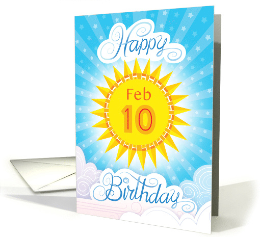 February 10th Birthday Yellow Blue Sun Stars And Clouds card (1721590)