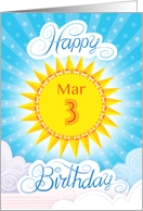 March 3rd Birthday Yellow Blue Sun Stars And Clouds card