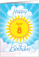 April 8th Birthday Yellow Blue Sun Stars And Clouds card