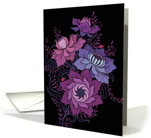 Purple Floral With Lady Bugs On Black Valentine card (1725004)