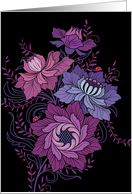 Purple Floral With Lady Bugs On Black Valentine card