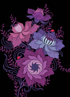 Purple Floral With Lady Bugs On Black Valentine