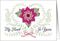 Valentine Pink Red Flower Leaf Heart With Lady Bugs card