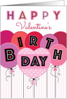 Valentine Birthday Balloons Pink Red Hearts card