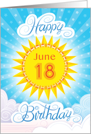 June 18th Birthday Yellow Blue Sun Stars And card