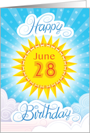 June 28th Birthday Yellow Blue Sun Stars And Clouds card