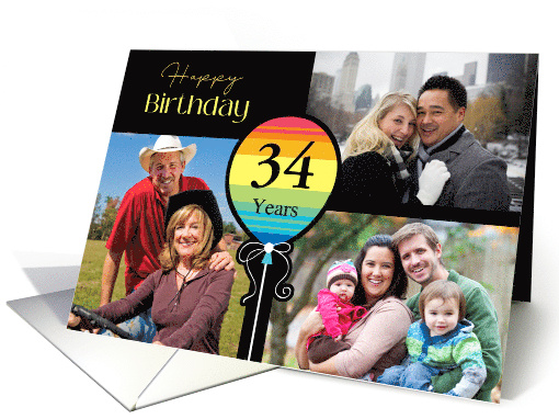 3 Photo 34th Birthday Colorful Balloon card (1726236)