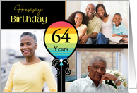 3 Photo 64th Birthday Colorful Balloon card