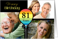 3 Photo 81st Birthday Colorful Balloon card
