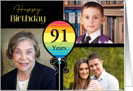 3 Photo 91st Birthday Colorful Balloon card