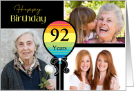 3 Photo 92nd Birthday Colorful Balloon card