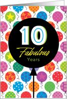 10th Birthday Colorful Floating Balloons With Stars And Dots card