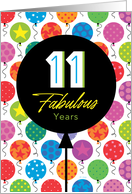 11th Birthday Colorful Floating Balloons With Stars And Dots card