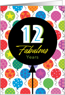 12th Birthday Colorful Floating Balloons With Stars And Dots card