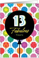 13th Birthday Colorful Floating Balloons With Stars And Dots card