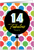 14th Birthday Colorful Floating Balloons With Stars And Dots card