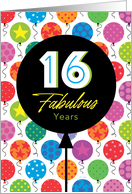 16th Birthday Colorful Floating Balloons With Stars And Dots card