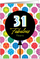 31st Birthday Colorful Floating Balloons With Stars And Dots card