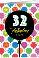 32nd Birthday Colorful Floating Balloons With Stars And Dots card