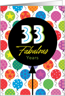 33rd Birthday Colorful Floating Balloons With Stars And Dots card